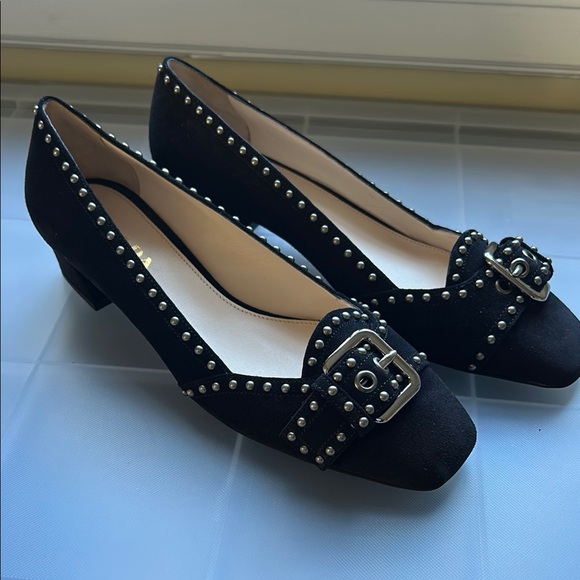 Prada black suede studded pump